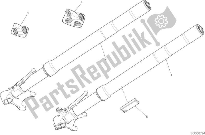 All parts for the Front Fork of the Ducati Multistrada 1260 S Pikes Peak Thailand 2019